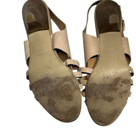 Nine West Women's Tan Nude Leather Woven Criss Cross Heels Size 8.5 - Picture 6 of 8